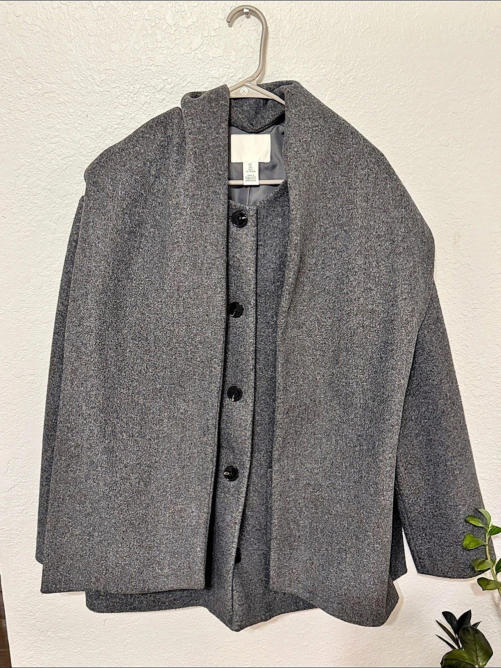 H&M Scarf-Collar Jacket Gray Size Large